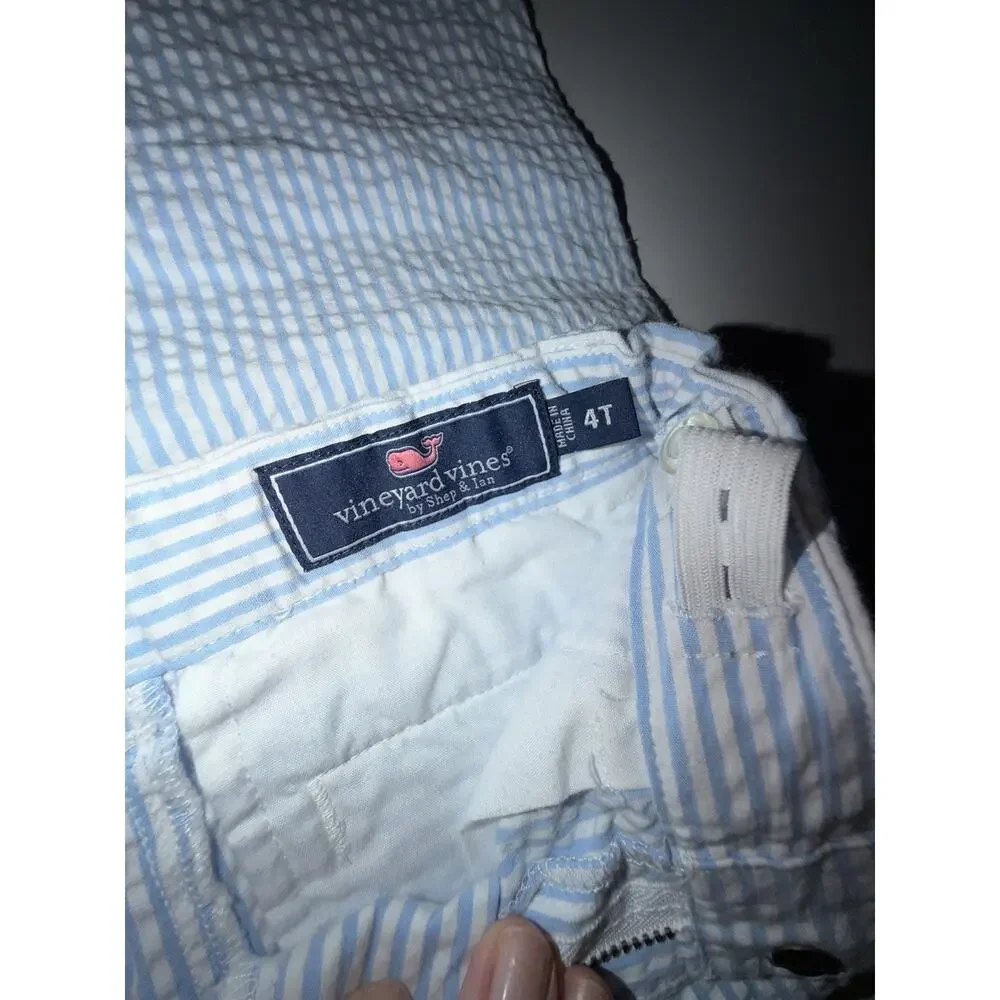 Vineyard Vines Boys Seersucker Blue White Striped Pants Bottoms 4T